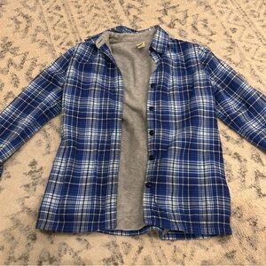 LL Bean Women's Fleece Lined Blue White Plaid Button up Longsleeve Shirt Flannel